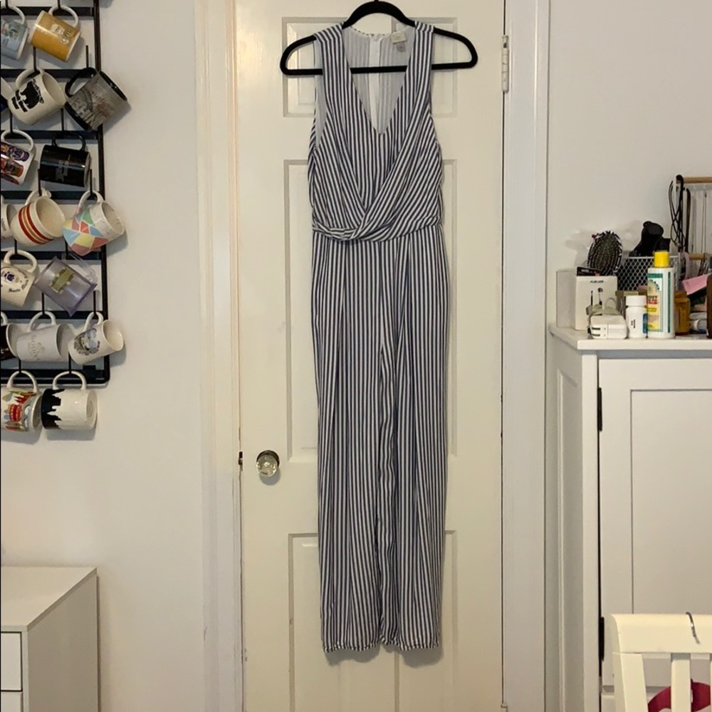 Blue and White Striped Jumpsuit - Small